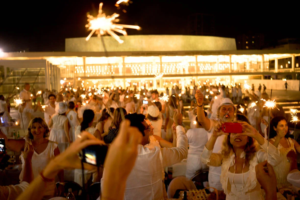 Tel Aviv, people in the city, white celebration, Habima square