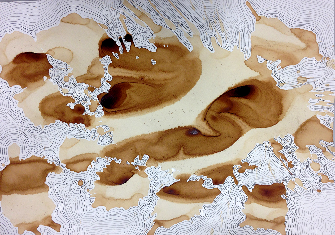 Tea Topography, 50x70cm, Tea and ink on paper