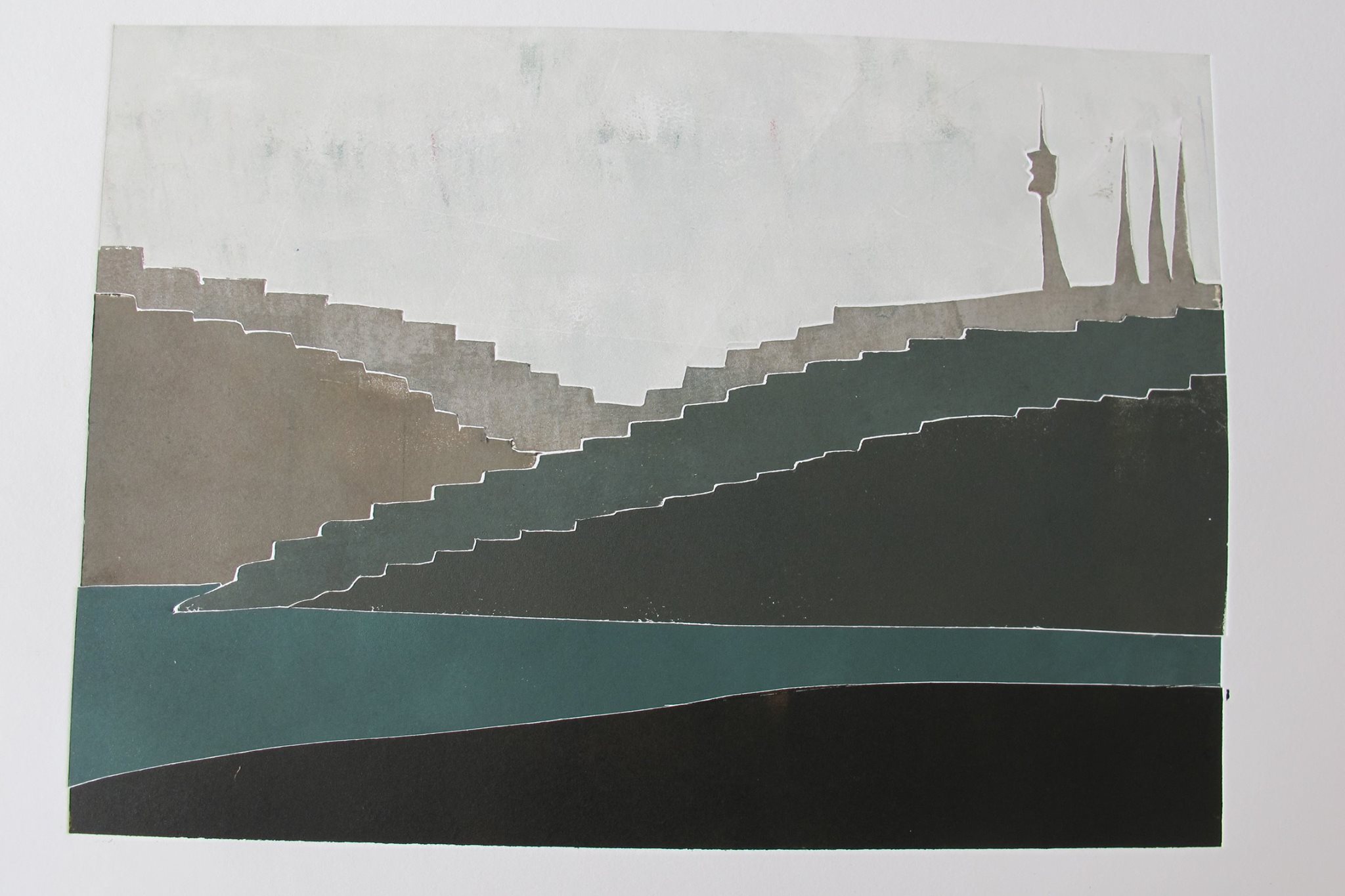 View of Camlica Hill , 30x40cm, monoprint