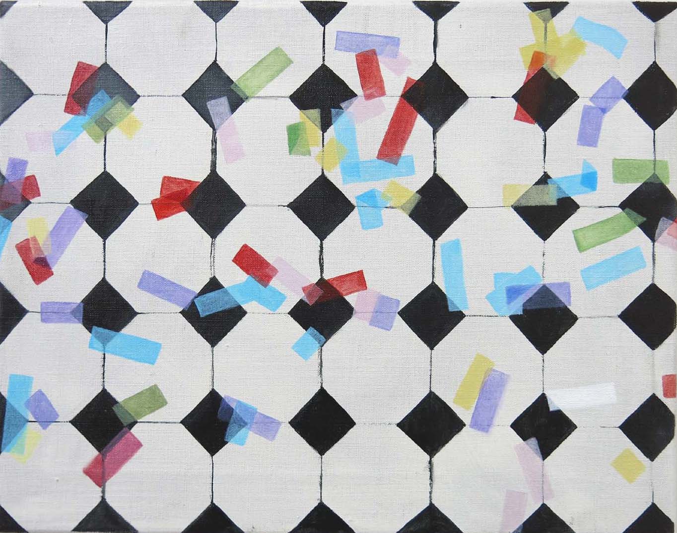   Tiles &amp; Coloured Paper    2017, oil on canvas, 33 x 42cm  