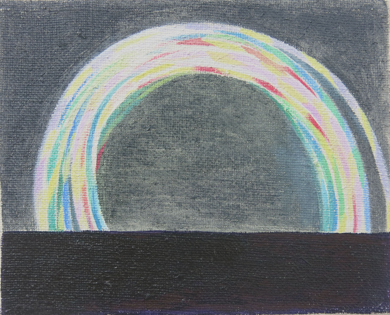   Rainbow Hoops    2018, oil on jute, 20 x 25cm  