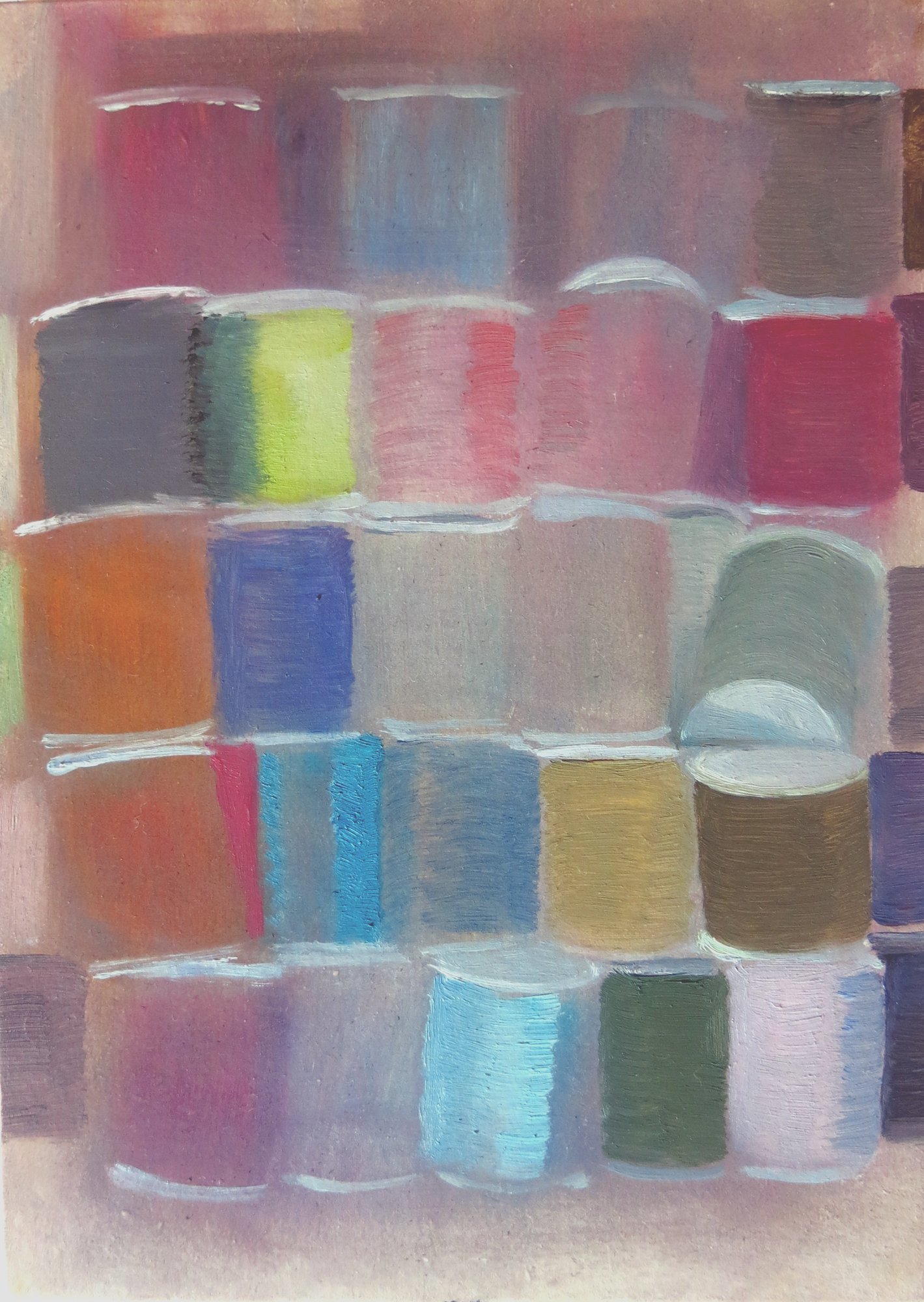   Spools    2022, oil on gesso panel  