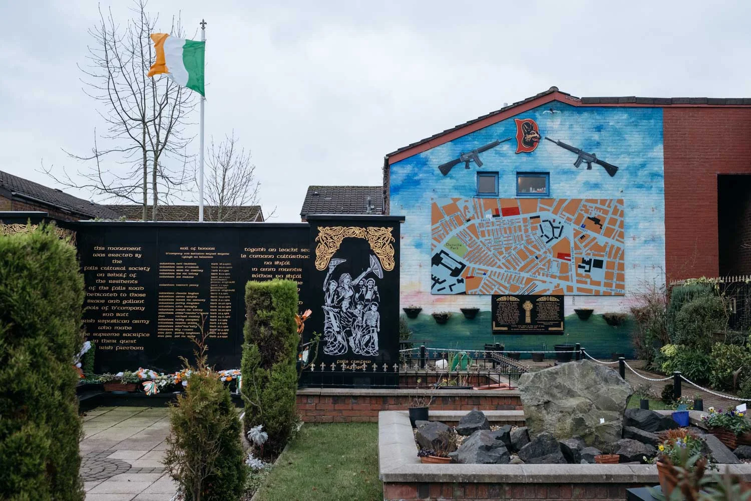 A memorial to dead Irish Republican Army volunteers along Falls Road.