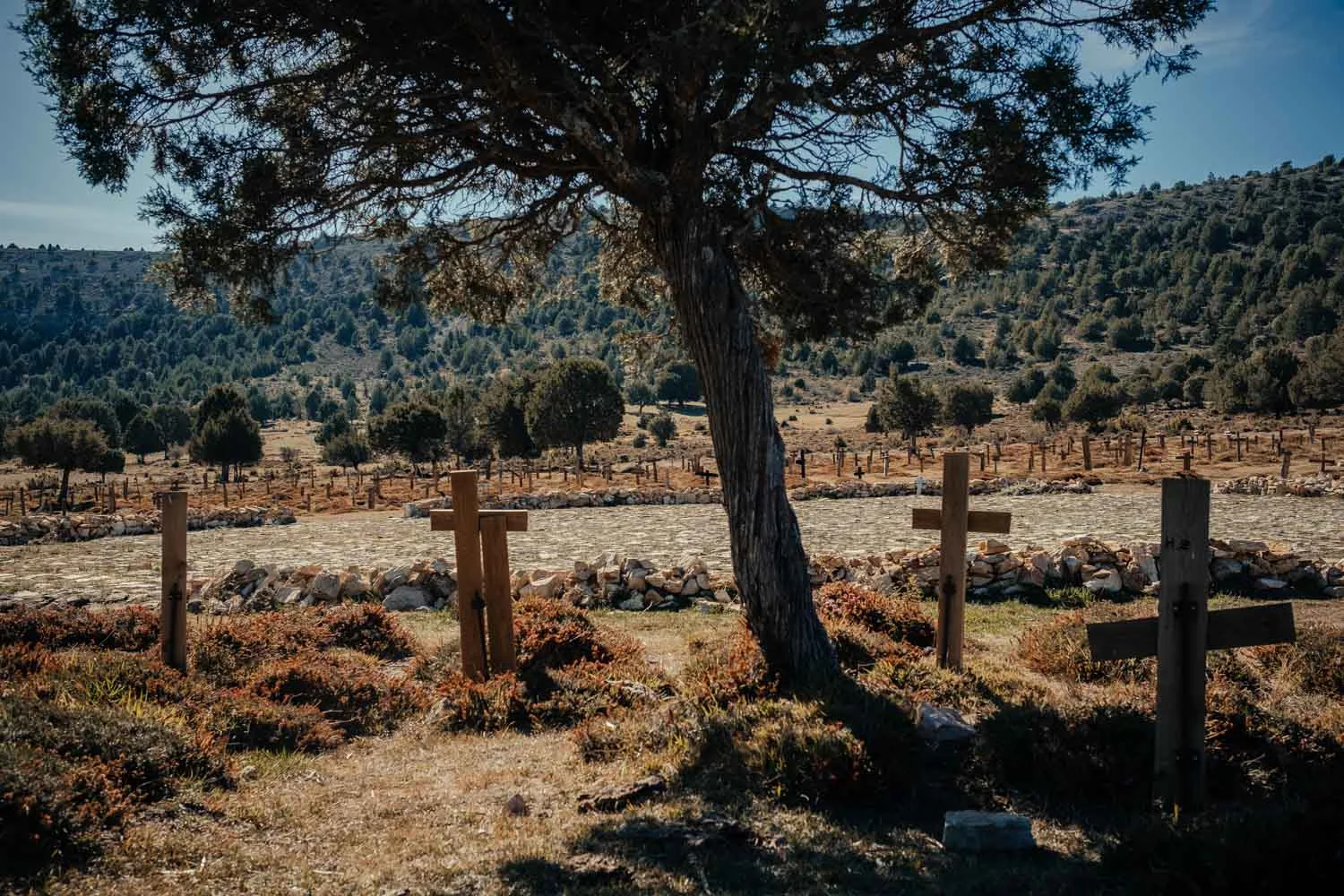 The reconstructed stone circle at Sad Hill Cemetery.