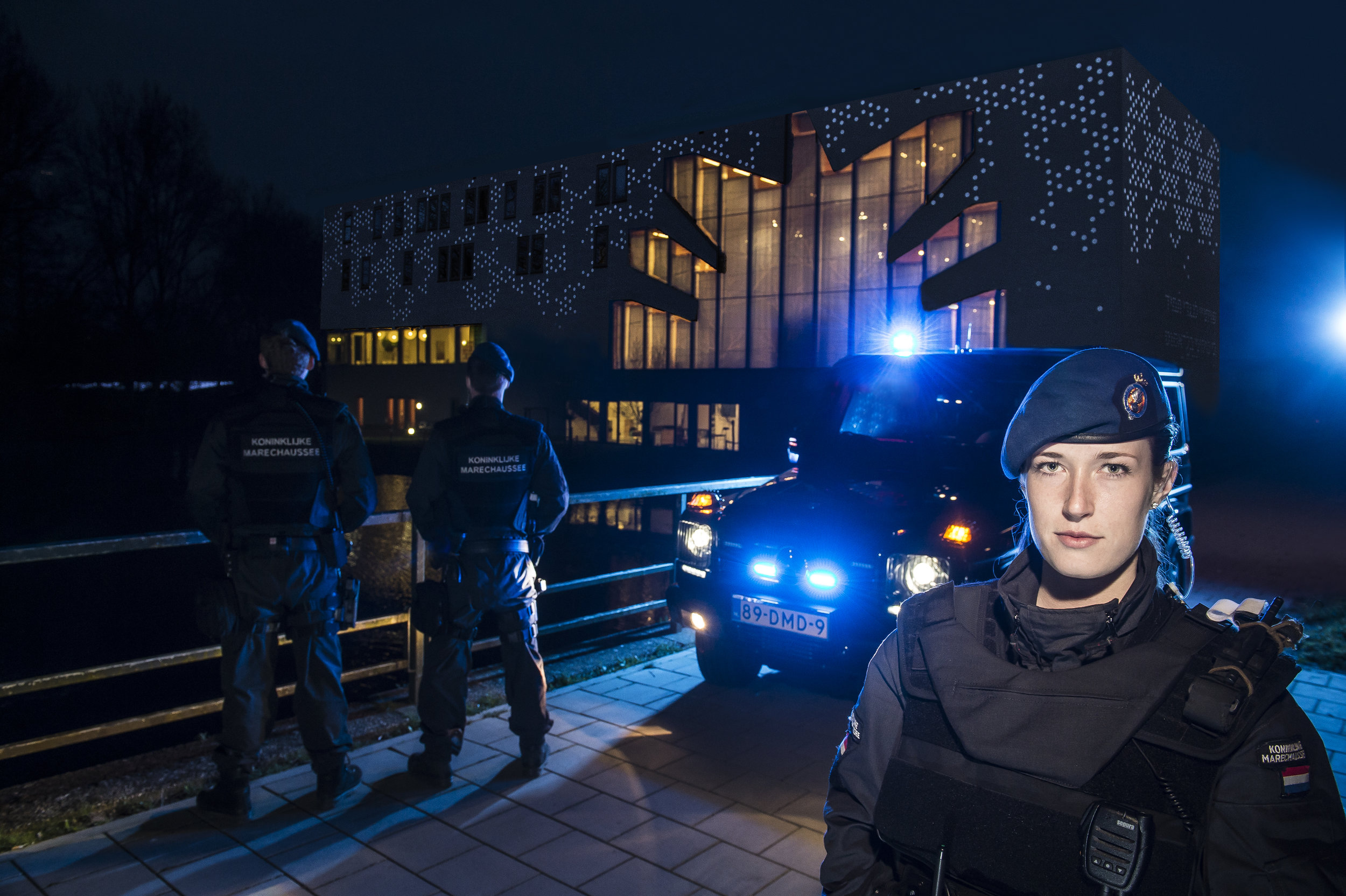 Dutch Military Police guarding high risk property