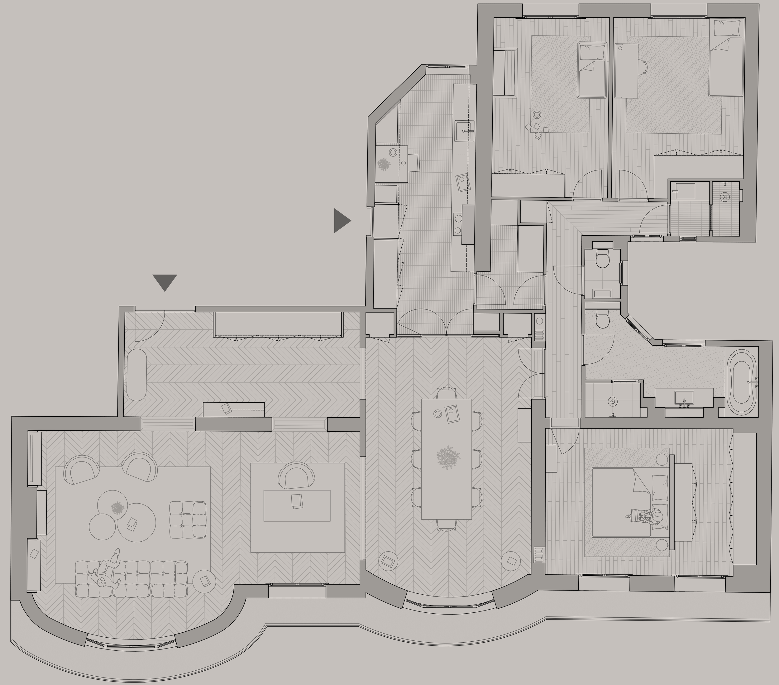 Plan d’un appartement haussmannien rénové à Paris 16