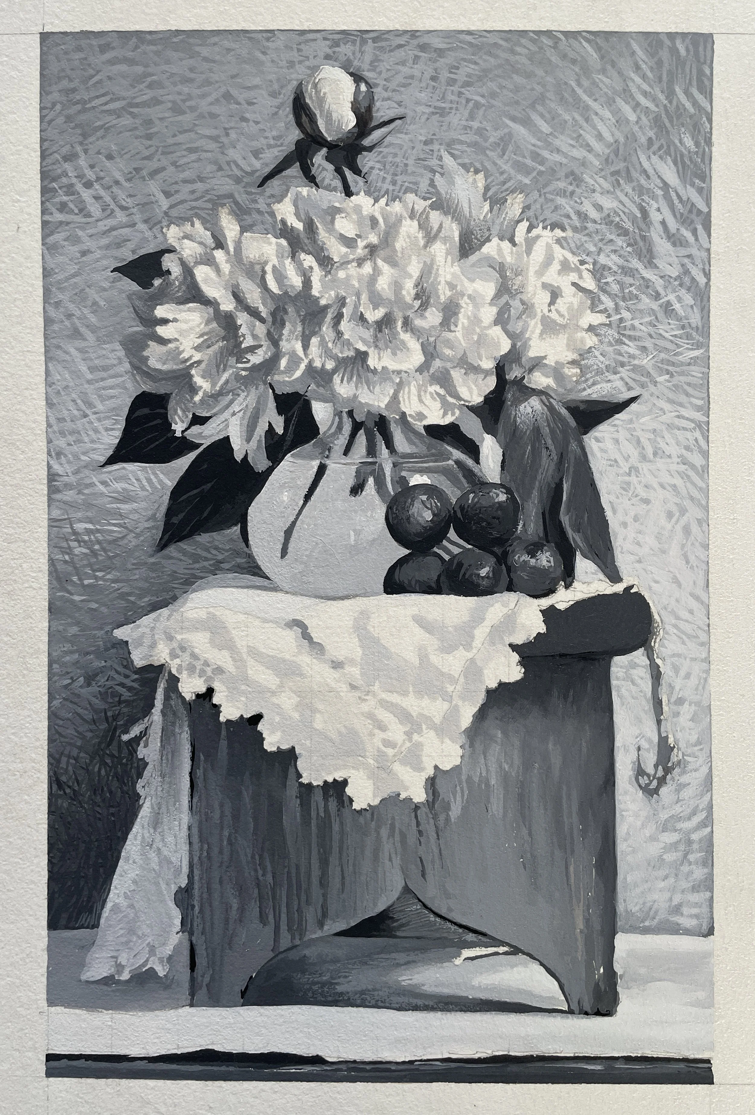 Peony, Grapes on a Stool