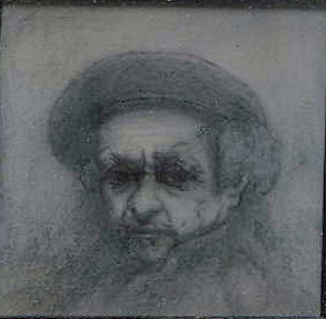 Pencil drawing by Paul Levy, Study of Rembrandt Self-Portrait, 1977