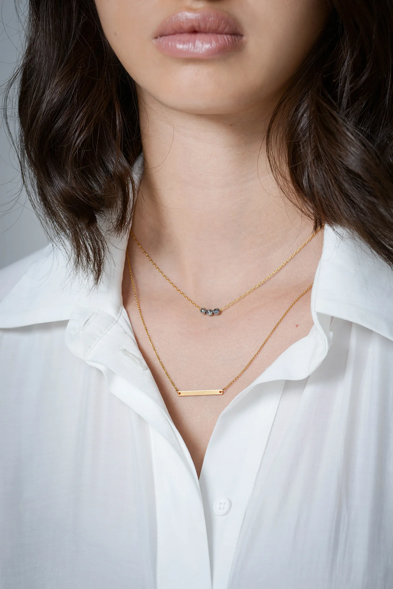 Gold & Silver Three Bead Necklace
