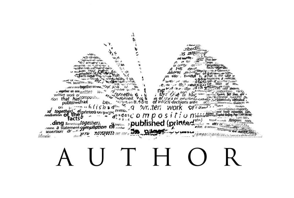 Stylized picture of book with the word AUTHOR under it.