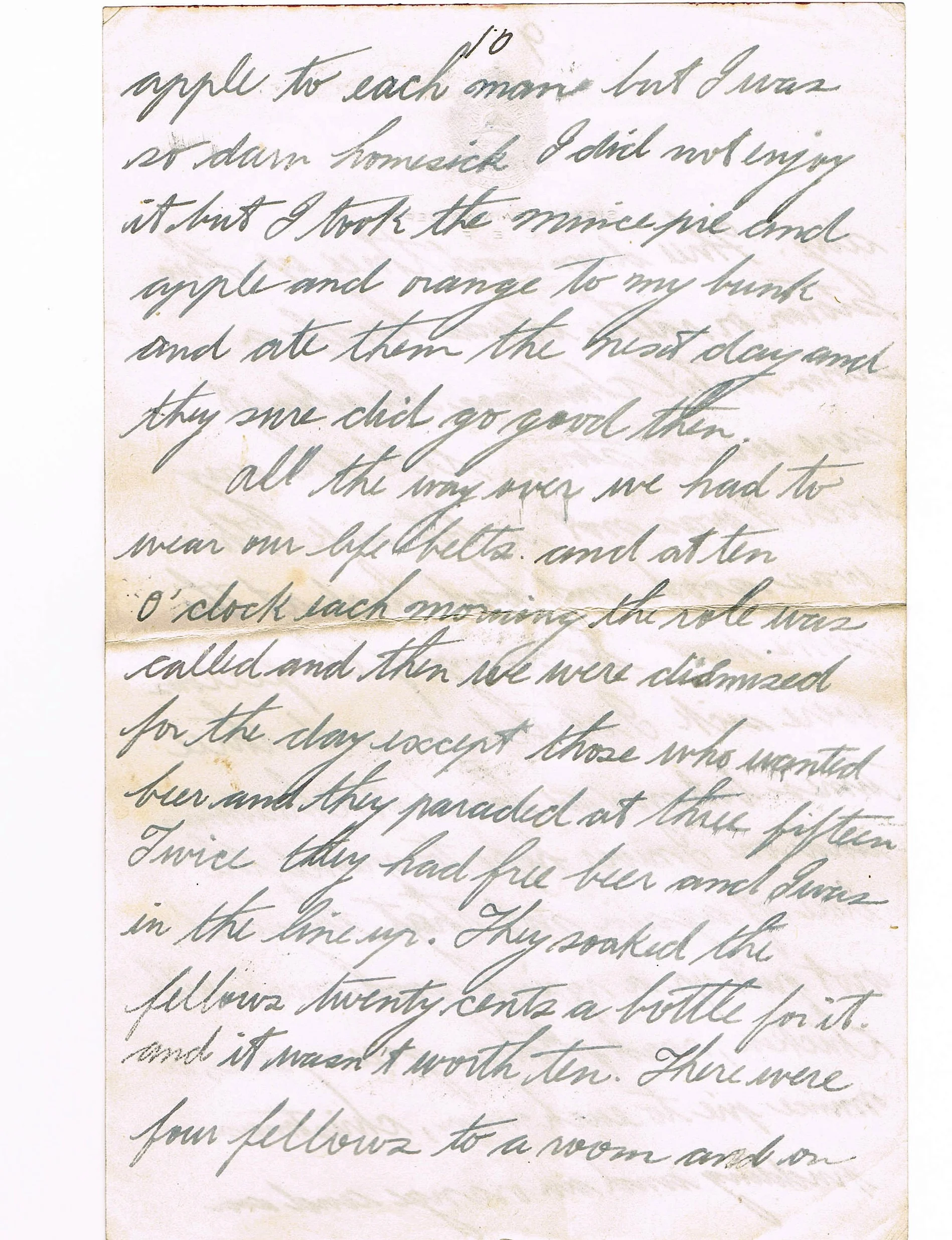 Tenth page of handwritten letter