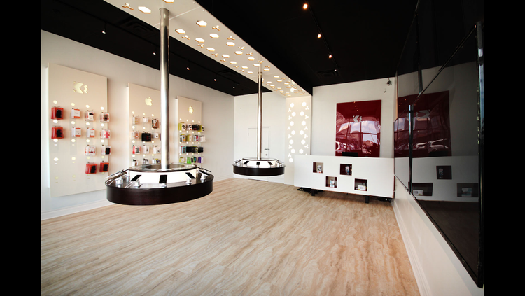 Retail interior with built-in displays