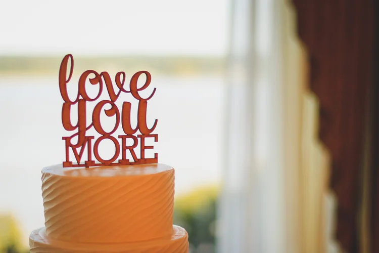 Decorative lettering on a cake topper