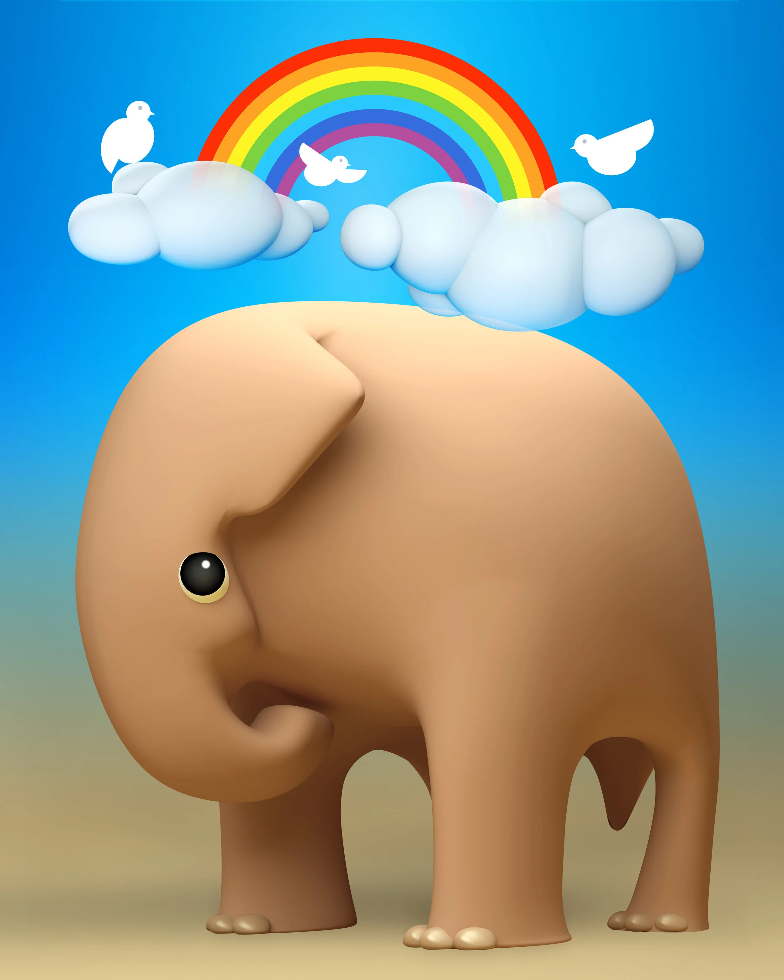 3D elephant a happy day outdoors