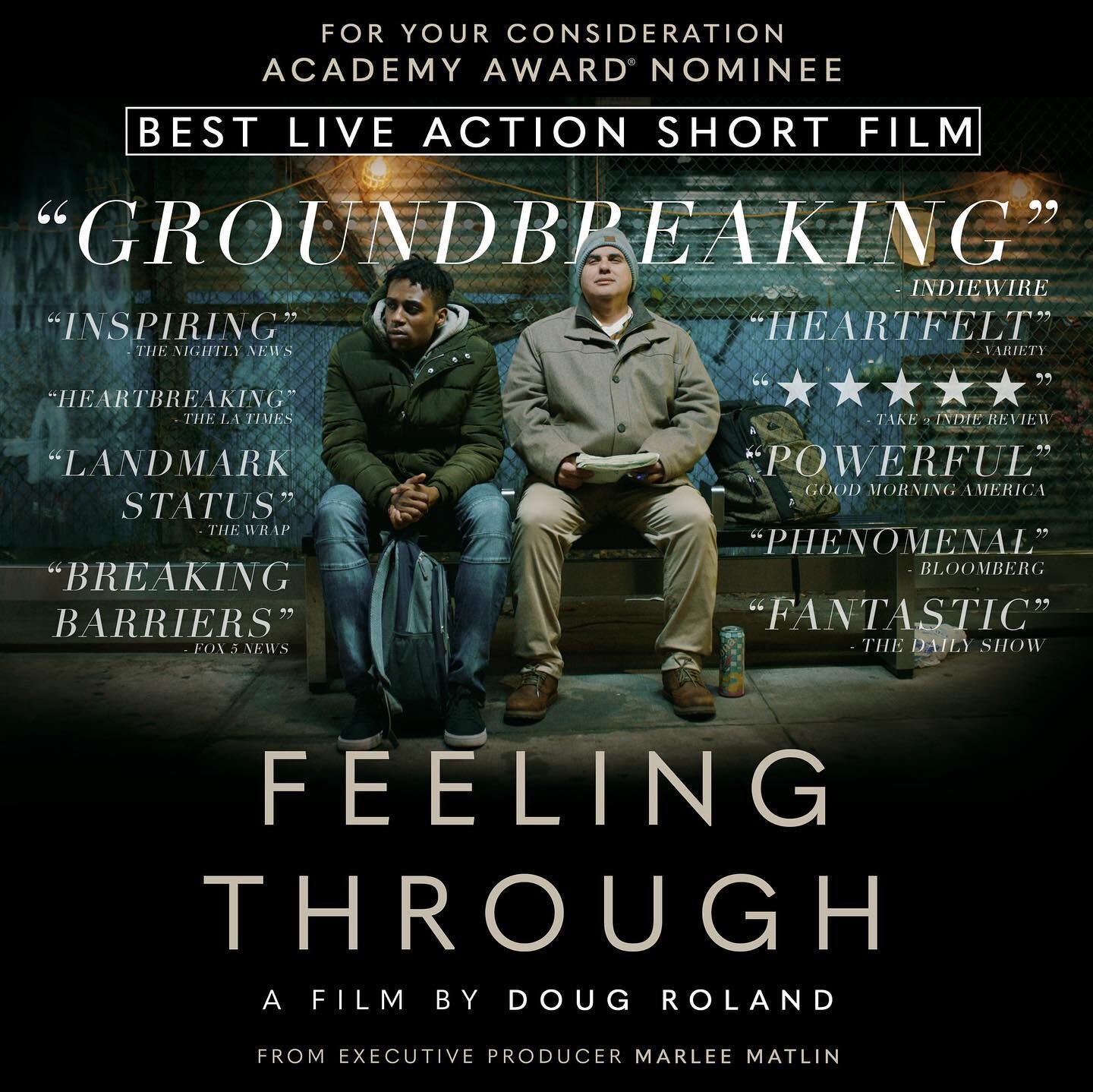 @feelingthrough is nominated for best short film at the Oscars this year. Directed by @dougroland and executive produced by @themarleematlin, it stars @steviewondersumtimes and Robert Tarango. I wrote the music and produced the score. Doug&rsquo;s fi