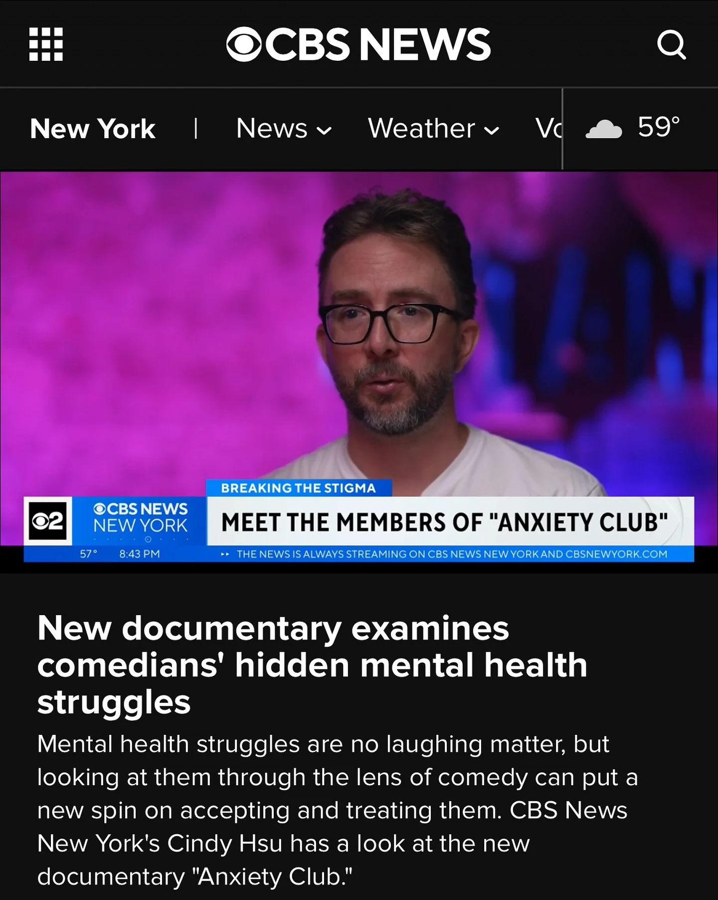 This just in! @CBSNewYork series Breaking the Stigma featuring Wendy Lobel &amp; Joe List is out.&nbsp;Click link in bio to watch the interview and head to @joltfilm to watch ANXIETY CLUB! Big thanks to Cindy Hsu for highlighting our film and the imp