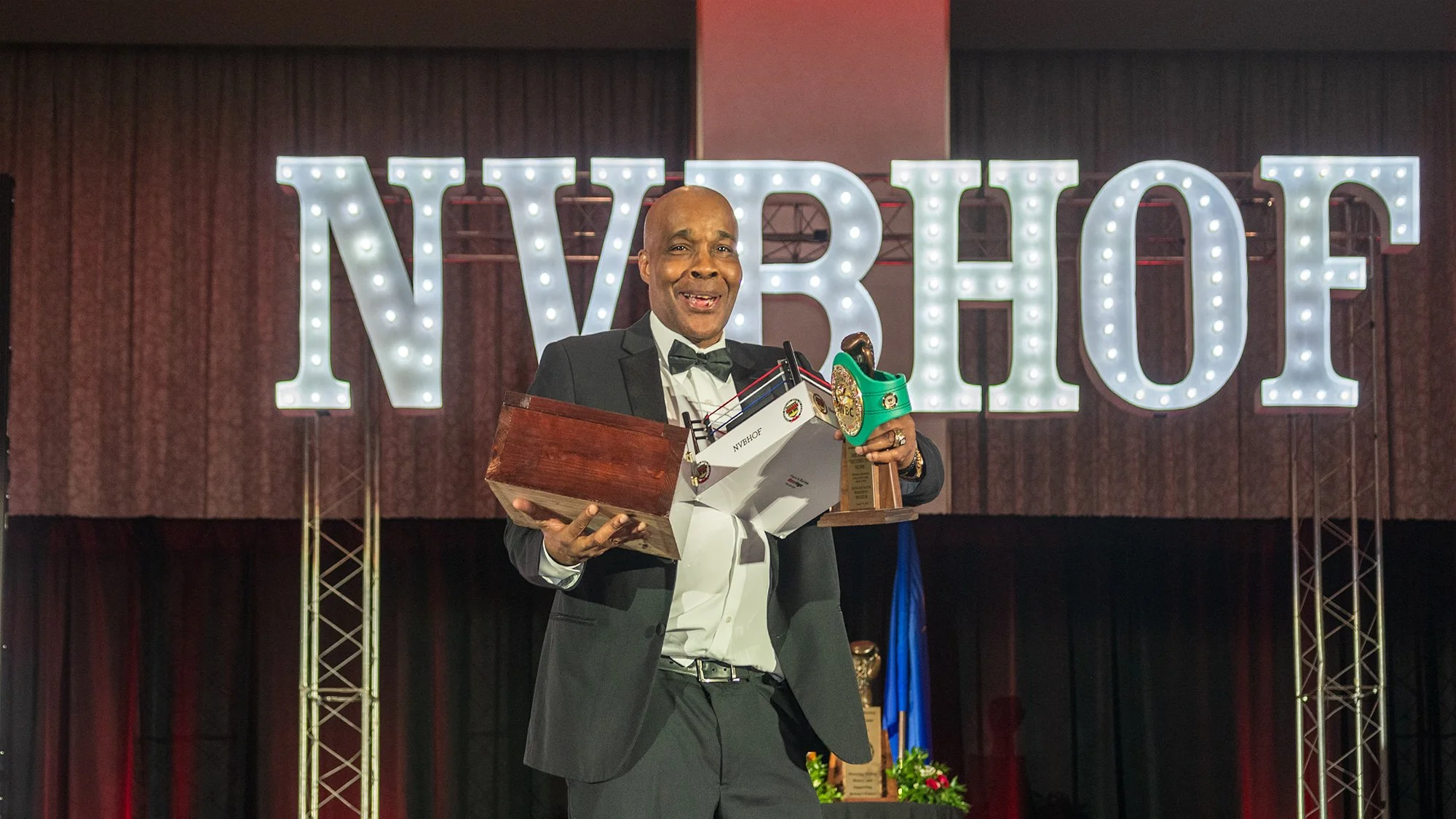 Michael Nunn speaking at the Induction Ceremony & Dinner for the 2022 Nevada Boxing Hall Of Fame at Resorts World Las Vegas in Las Vegas,Nevada, on August 27, 2022. 