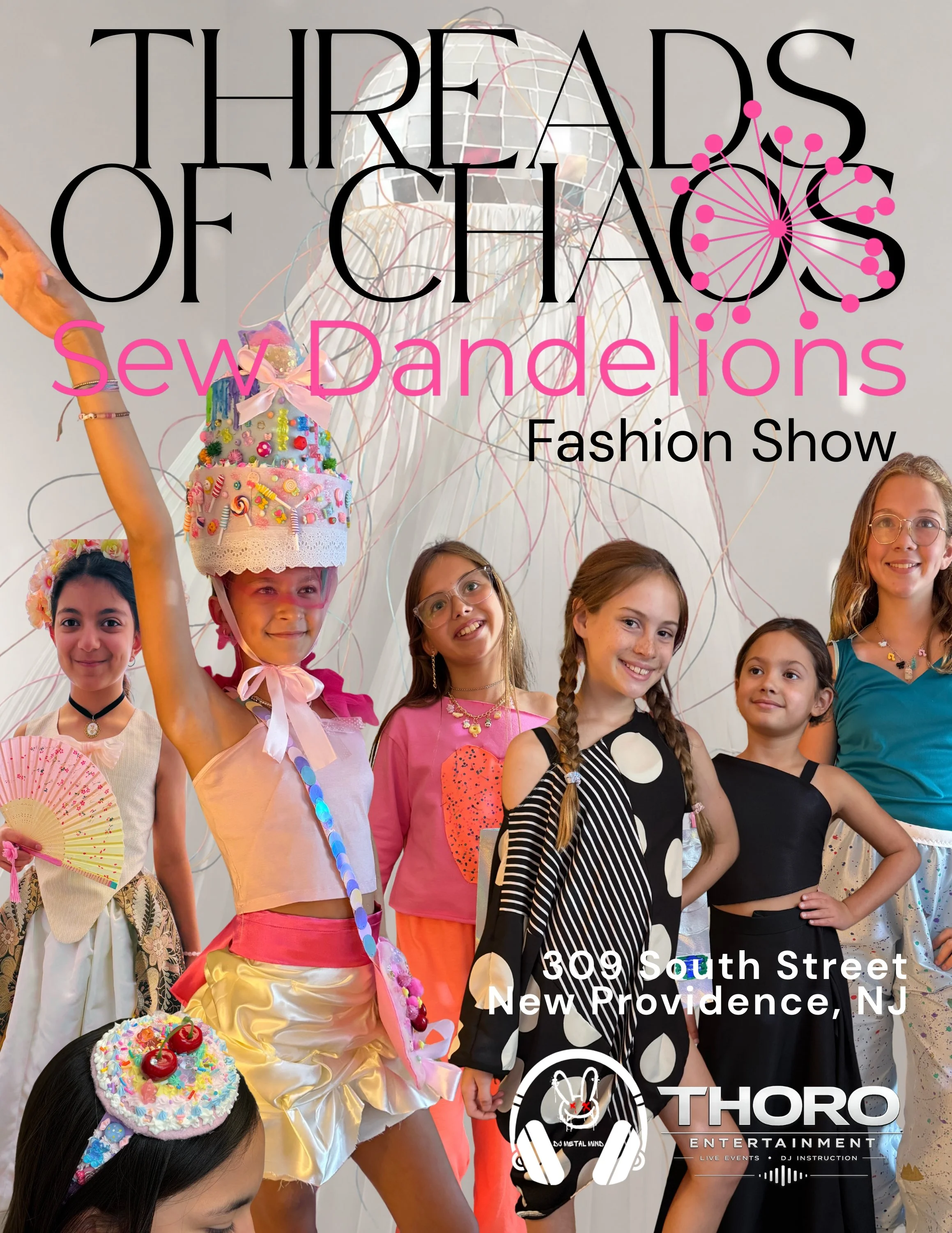 Threads of chaos poster with girl models posing in colorful dresses