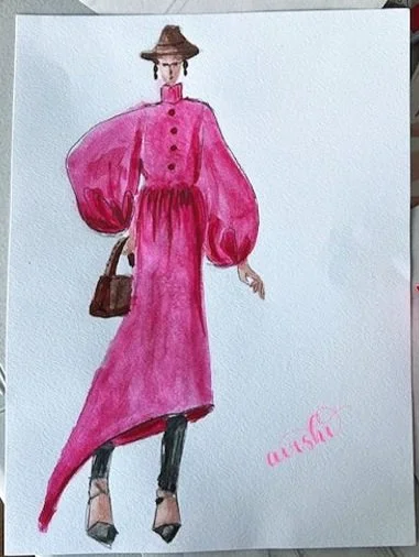 diy fashion illustration of fuchsia dress