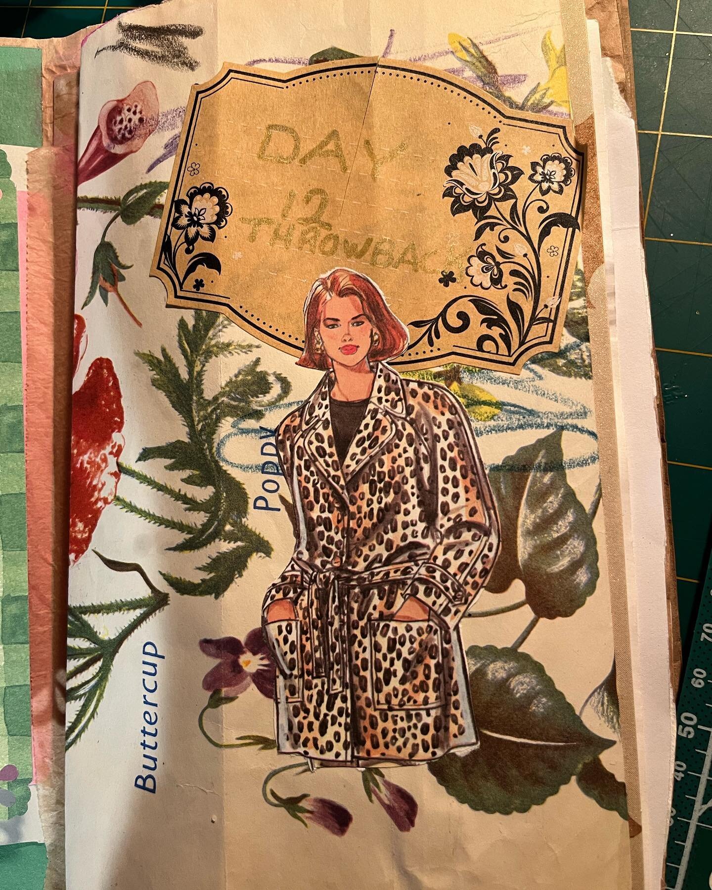 Trying to catch up on #junkjournaljanuary2023. Here are days 12-14. Day 12: throwback. I used some vintage pattern paper, a photo of my husband and I from a great day a few years back, a book page from a childhood book from my mom, and some lyrics fr