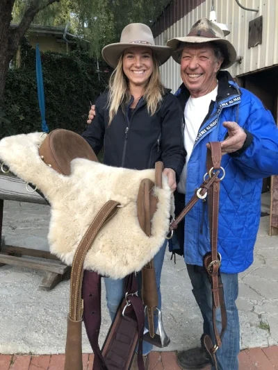 Aniele Gottwald and Colin Dangaard with her new bareback saddle