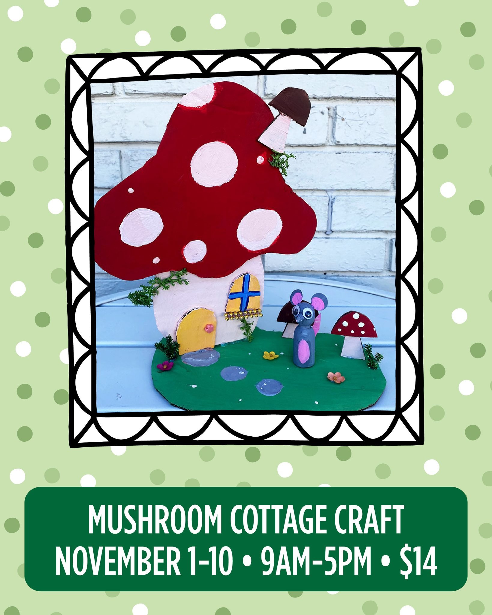 Step into the magic of our Mushroom Cottage Craft! 🍄✨ From November 1-10, join us anytime between 9 AM and 5 PM to bring this whimsical world to life. Perfect for all ages, come get crafty! 

#hennypenny #artsandcrafts #visitsavannah #savannahga #lo