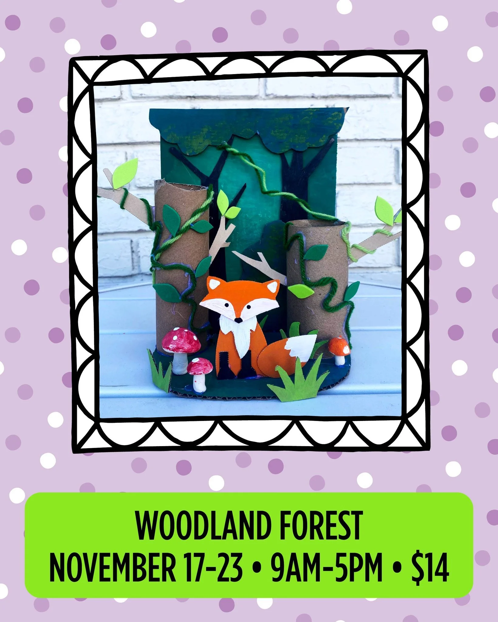 Join us for the Woodland Forest craft this week through November 23! 

Our art space is open daily from 9 a.m.&ndash;5 p.m., no reservation needed. Just drop in, grab a coffee ☕, and get crafty with your kid! All projects are $14 and available during