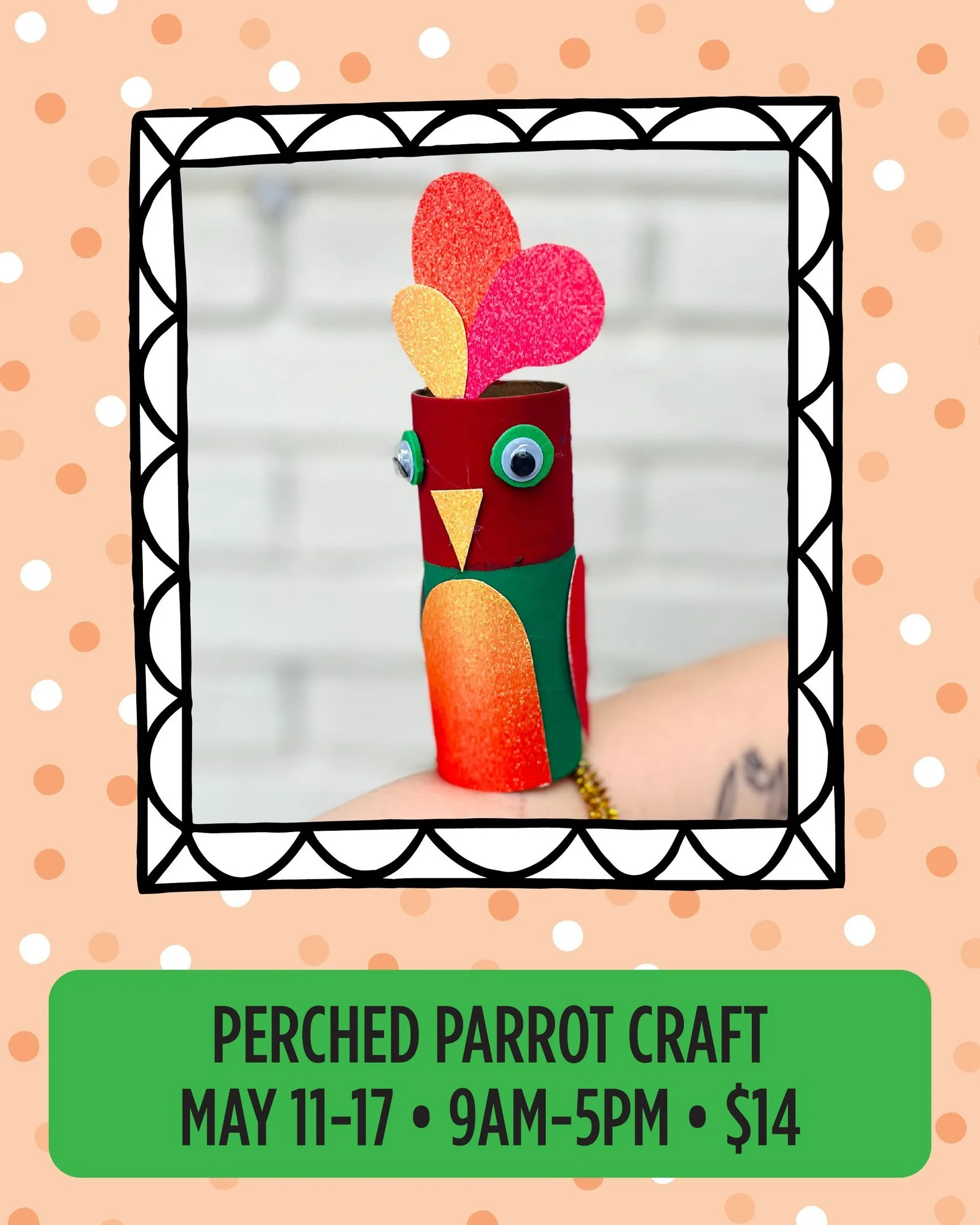 Looking for something creative (and fun) to do with the kids this summer? 🎨🦜

This week&rsquo;s craft: Perched Parrot Craft!

Stop by anytime&mdash;no reservations needed!

🕘 Available daily from 9am&ndash;5pm

💛 Just $14 per project

Let&rsquo;s