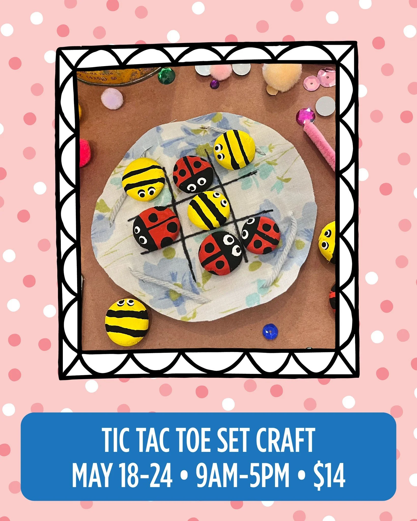 This week&rsquo;s craft is a total buzz 🐝🐞

Create your own Tic Tac Toe set with adorable ladybugs and bumblebees!

Our art space is open daily from 9am&ndash;5pm&mdash;no reservation needed. All projects are $14.

At Henny Penny, we&rsquo;re all a