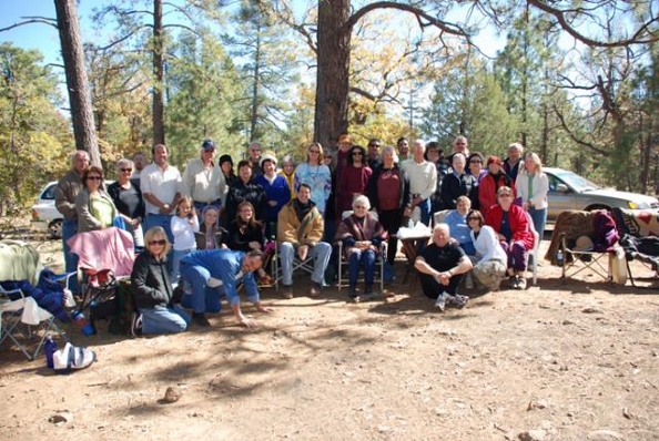 Erma with friends and students at a gathering on Arizona's Mogollon Rim in June 2010.