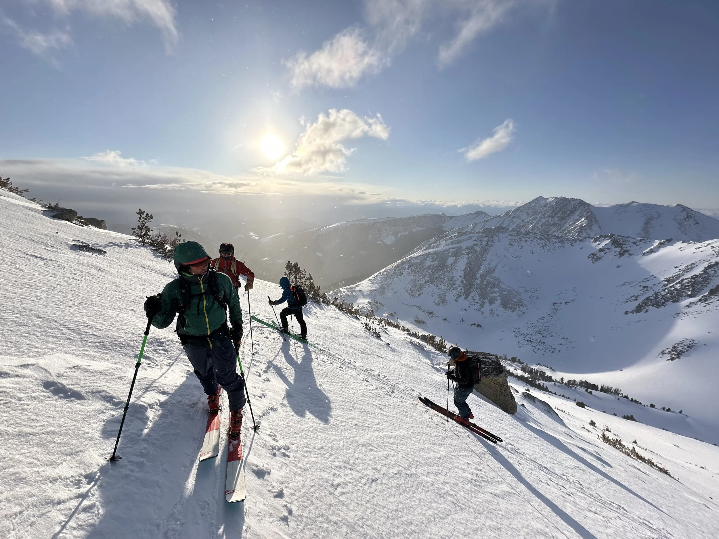 Early morning backcountry ski turns