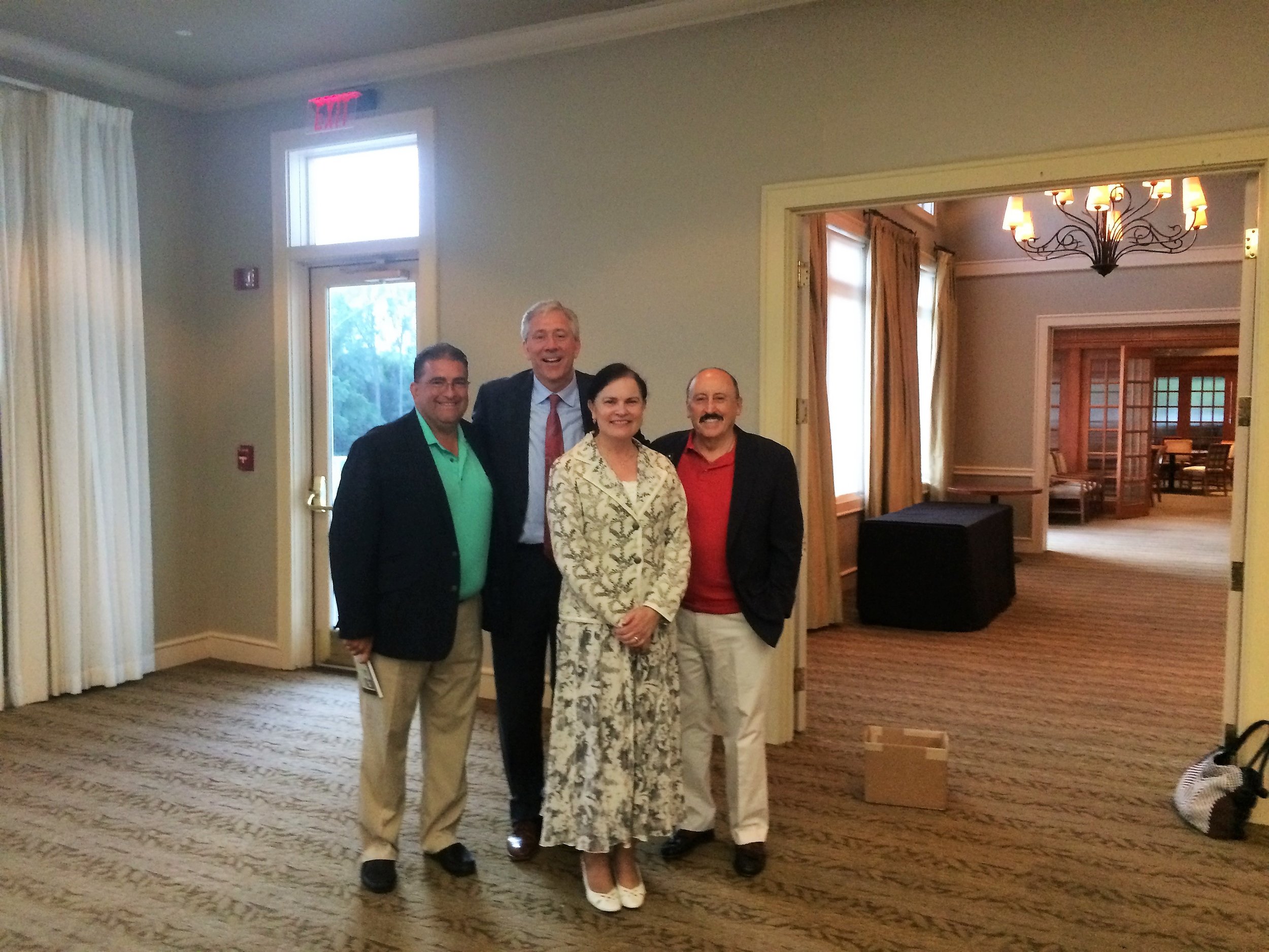 Jim and Kelly Ratliff hosted a very fun reception at the Hawthorns Golf and Country Club in Fishers. Jim is on the left in this picture -- we missed Kelly who had to hurry off to help the kids. We know how that goes. Getting to know lots of great people brings joy to this campaign.
