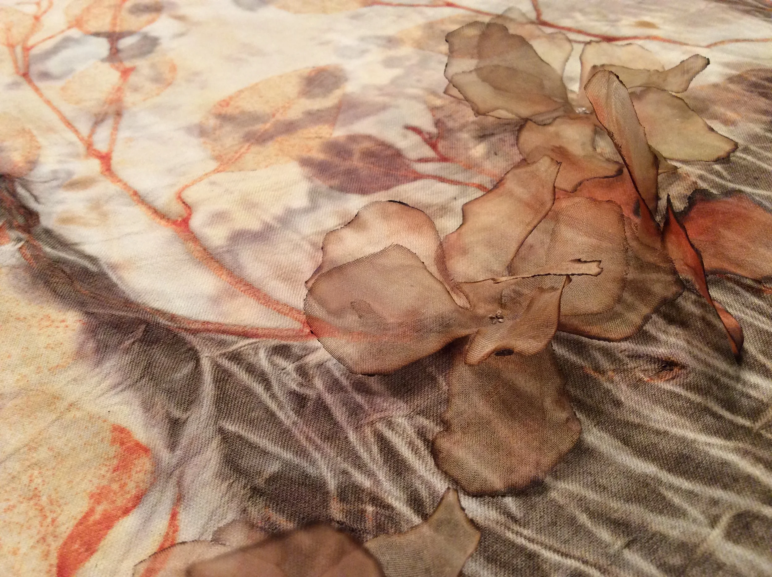  Detail of a piece to hang on your wall.&nbsp;This is wool and silk, dyed with Eucalyptus bark, stems and leaves. &nbsp; 