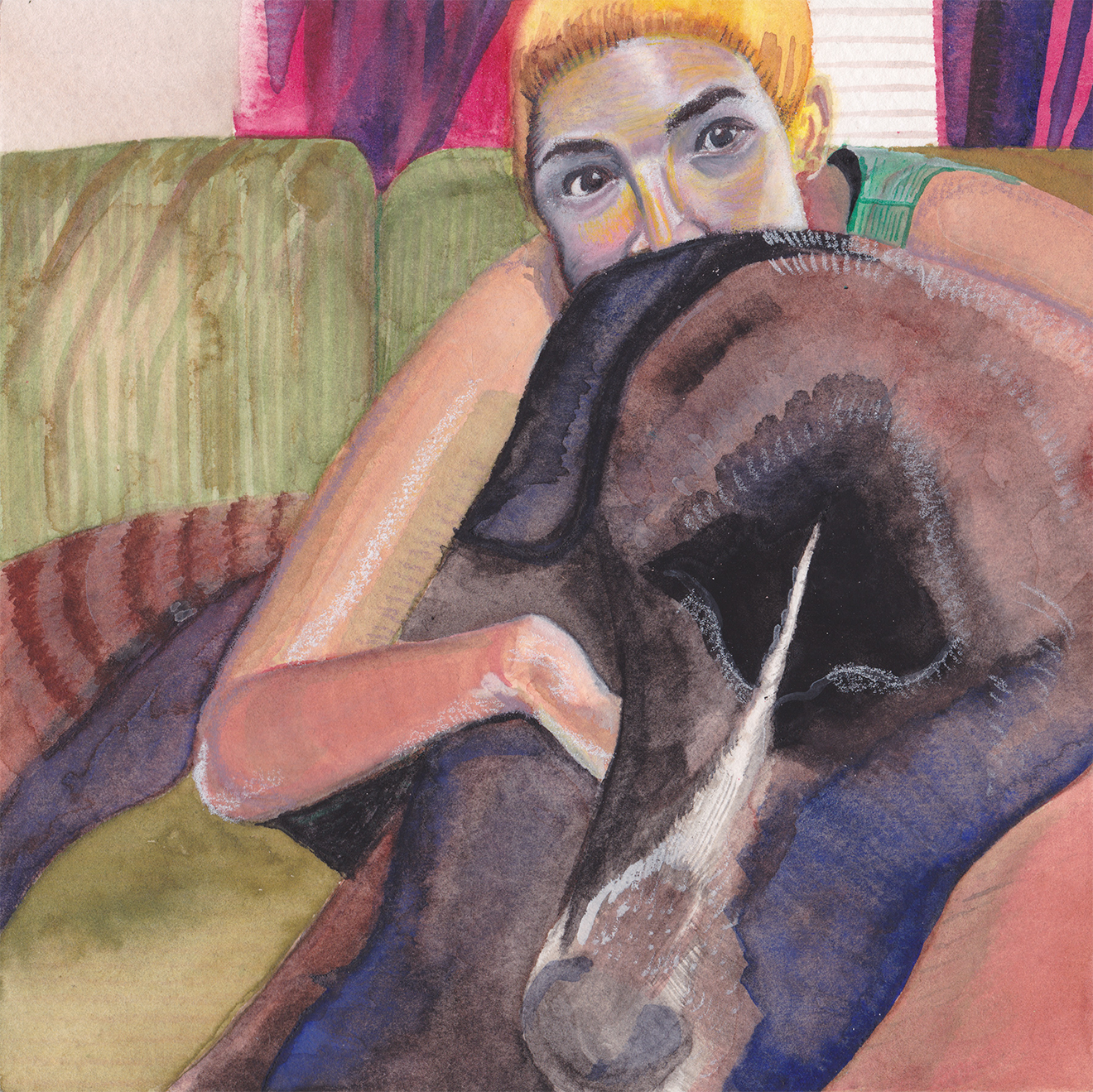 and me Japanese Watercolor and Prismacolor on Paper July 2015 6 inches by 6 inclhes 