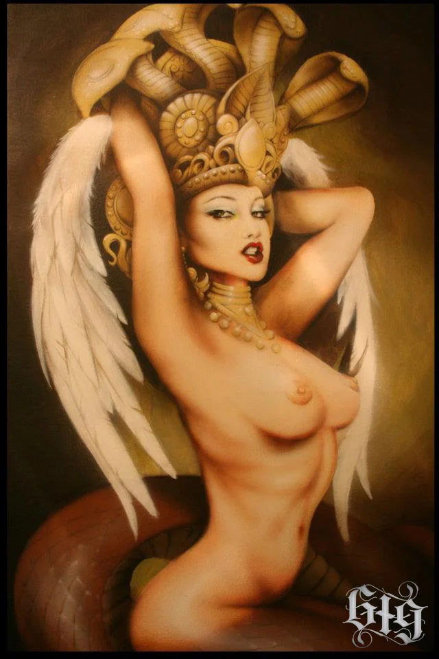 Naga a serpent deities. Fine detail. Original artwork