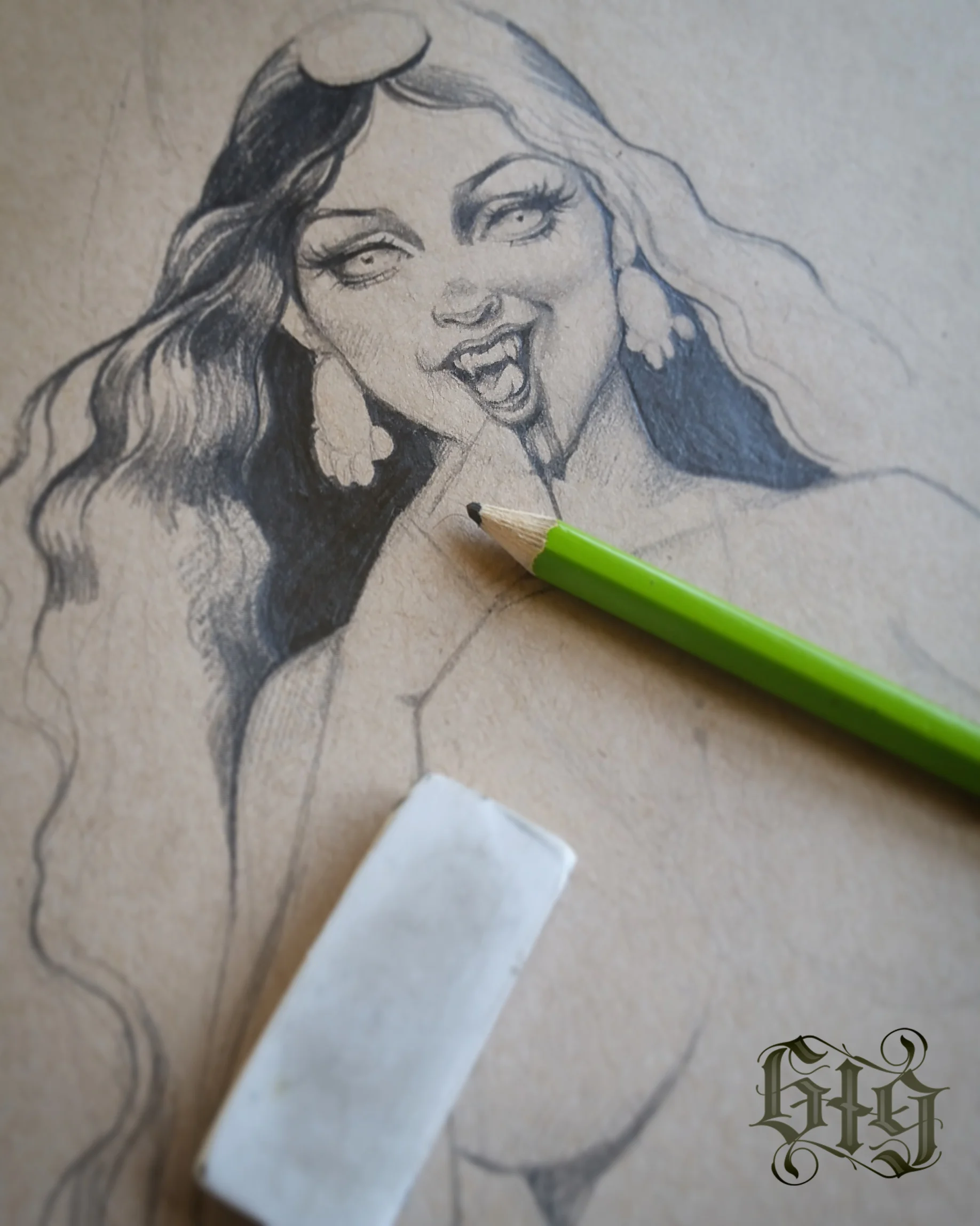 Vampires in fine detail pencil. Original artwork 
