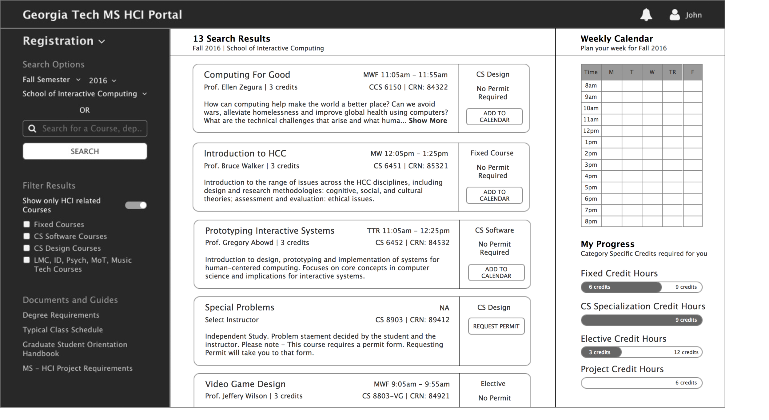 Registration dashboard