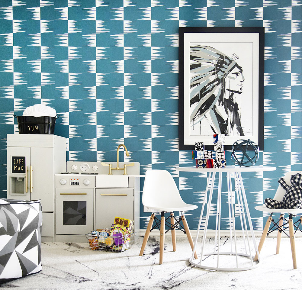 STONE TEXTILE FRINGE CHECK IN WHITE ON TEAL Designer: Stone Textile Studio