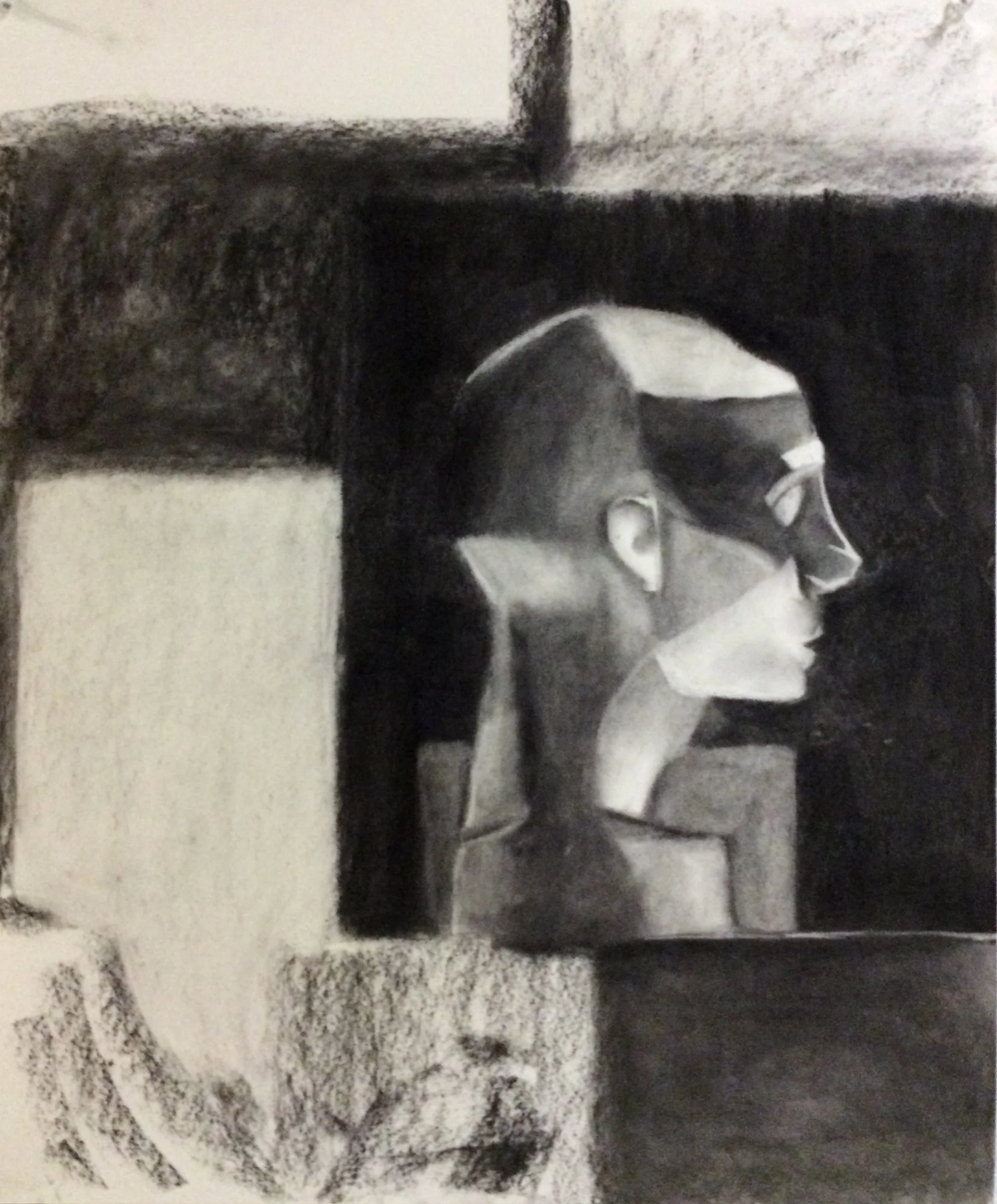 Drawing I , Spring 2015, positive and negative shapes, charcoal on paper, 24" x 18"