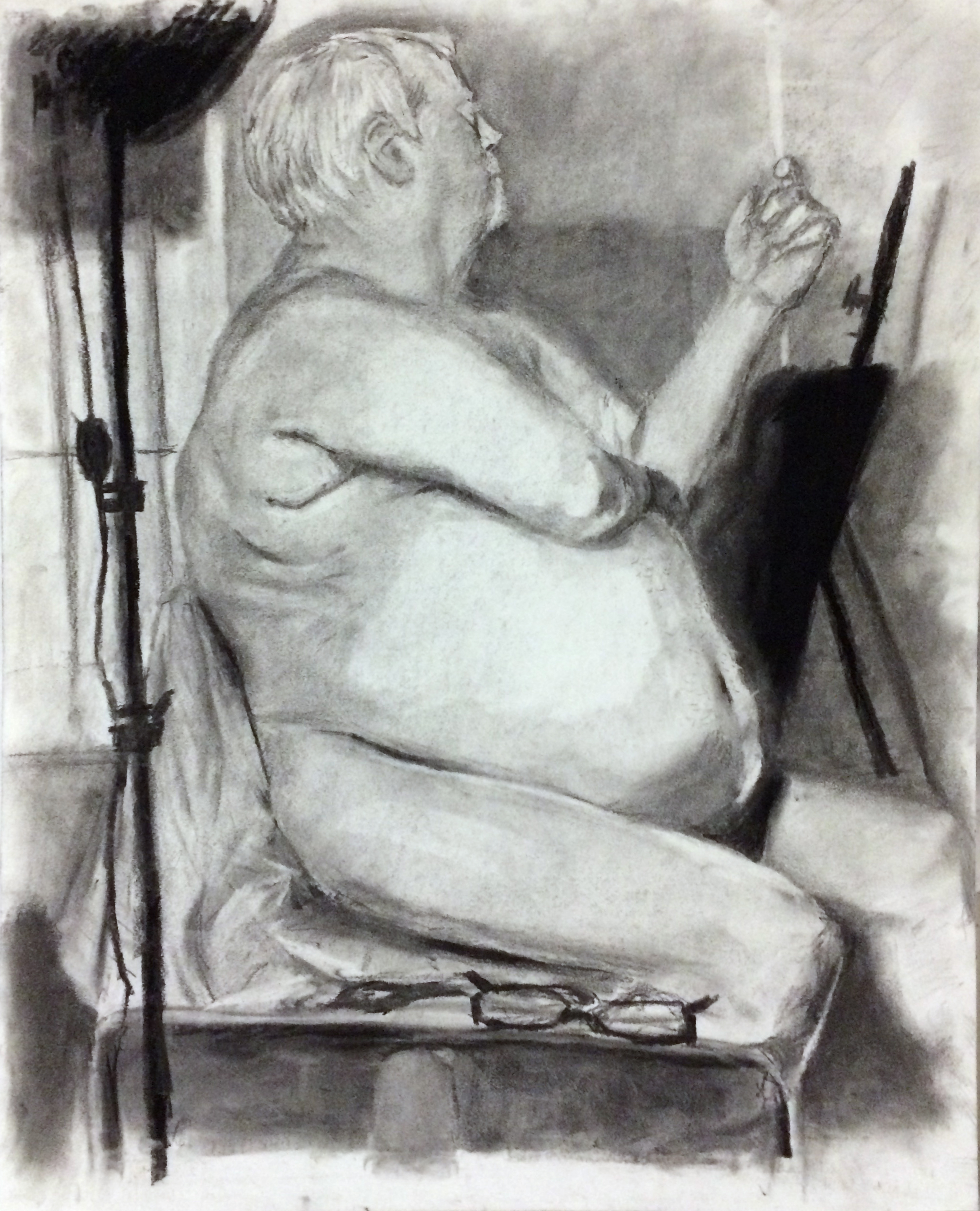 Drawing I , Winter 2016 figure drawing, charcoal on paper, 24" x 18"