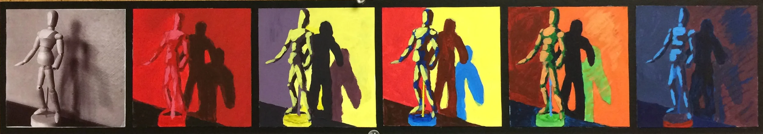 Design I , Fall 2016 color relationships (monocrhomatic, complimentary, triadic, tetradic, and analagous), acrylic on bristol, 6 panels 4" x 4"