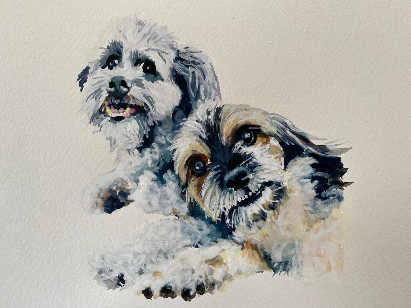 Two Loved Dogs
Watercolor on paper
PassersBy Gallery
 
This was a gifted painting to someone who works in a crematorium . The past year has been the hardest for him. He works a minimum of six days a week, long hours, barely seeing his family. Ha has 