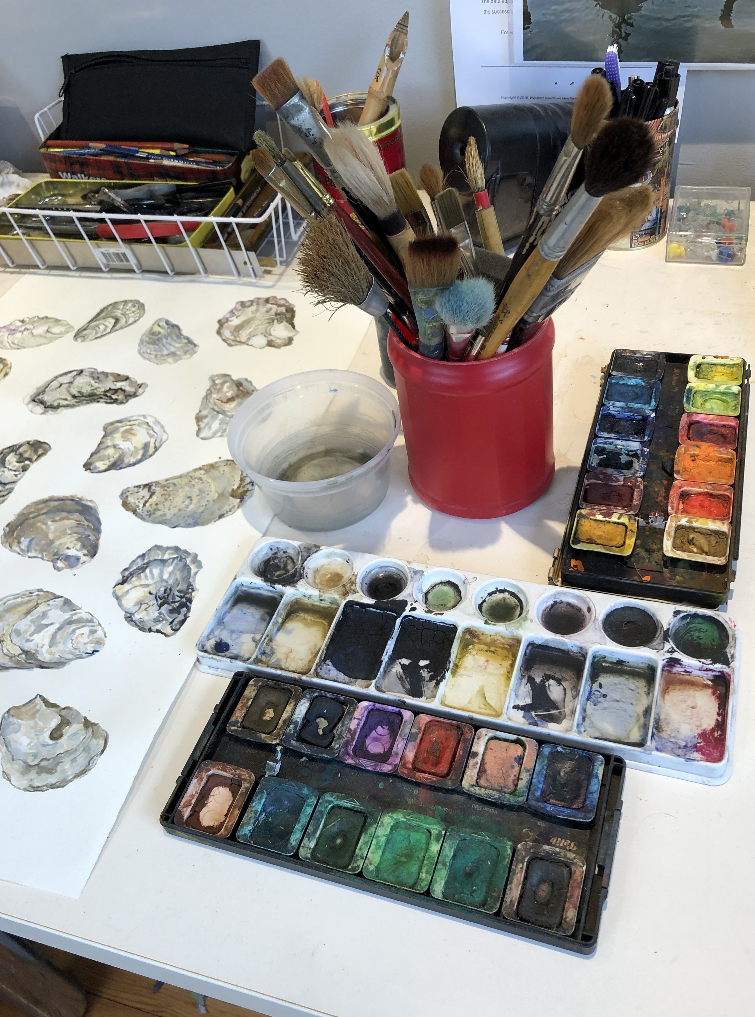 Mom’s watercolor set and brushes