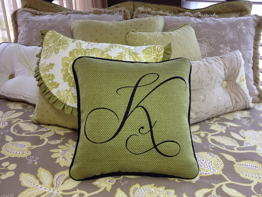 pillow with custom letter initial embroidery