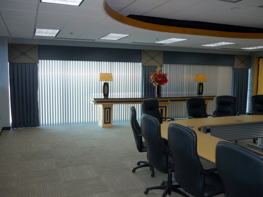 conference room commercial vertical blinds cornice box and panels