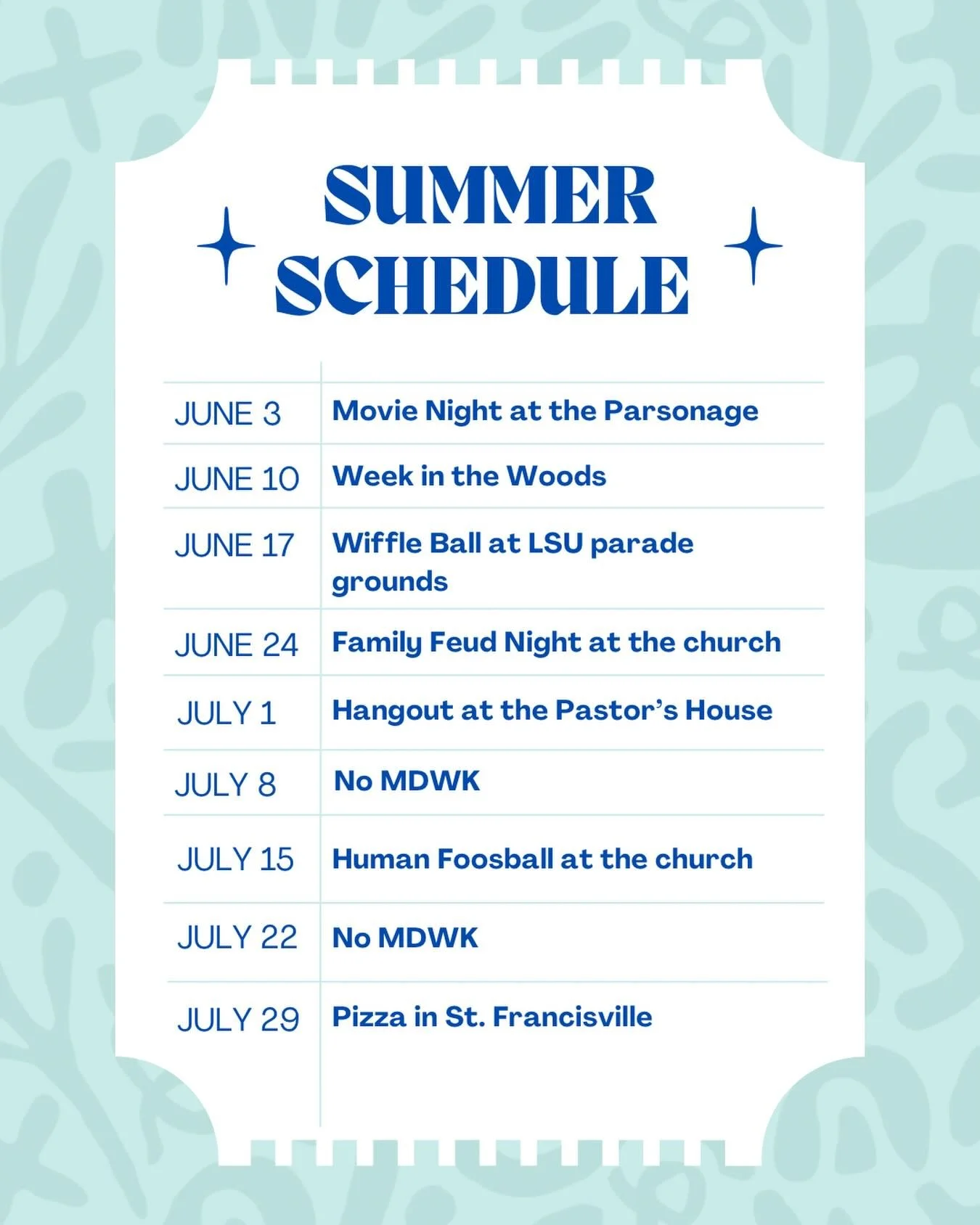 Here is what we have going on this summer with BC Students! Hope to see you there!