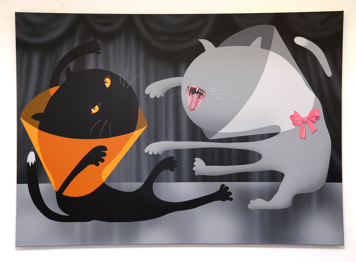 'Cat Fight', 2019, oil and acrylic on canvas, 210cm x 160cm