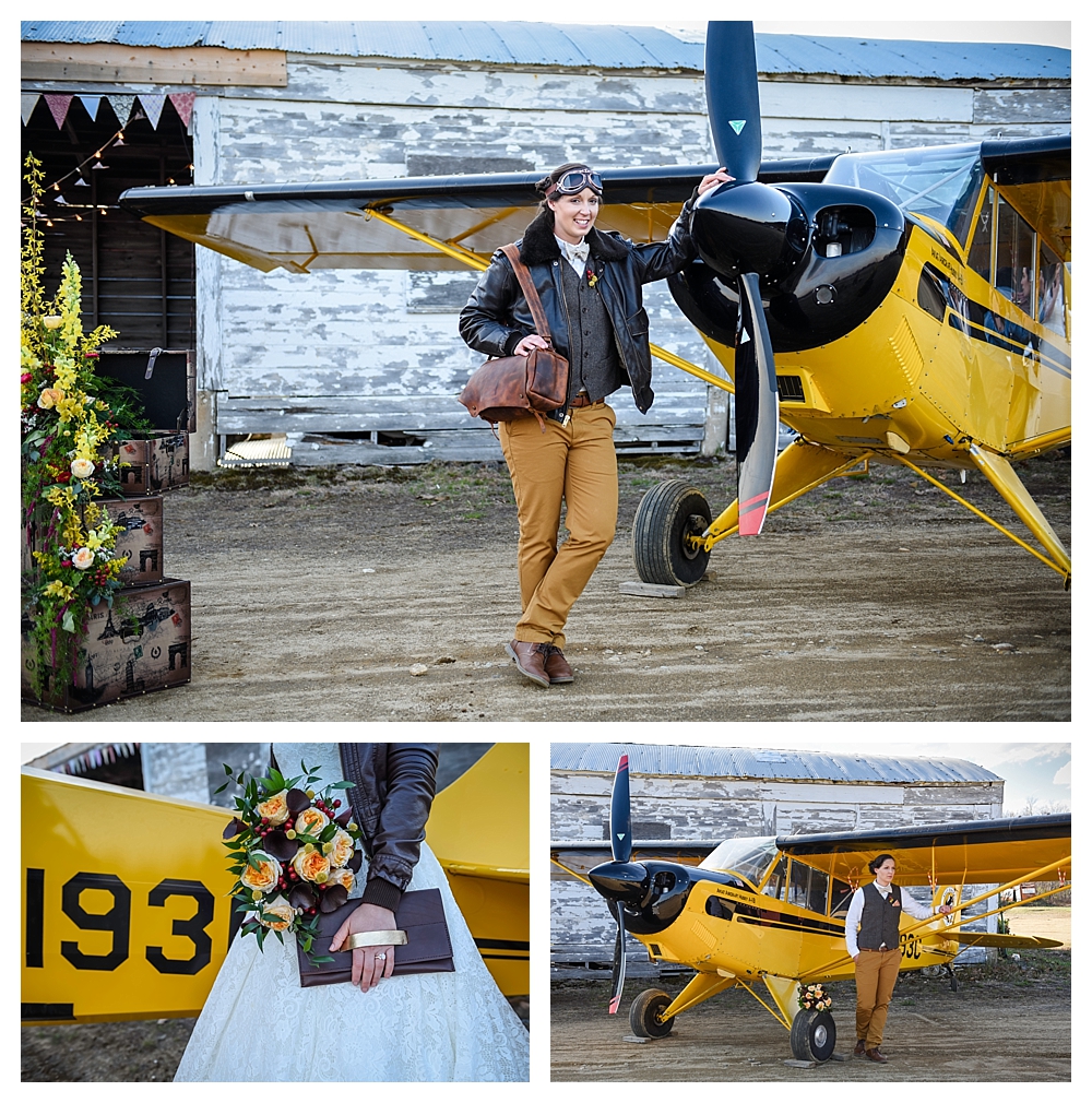 Amelia Earhart Vintage Hangar Wedding Two Brides Portrait Bridal Gown Meain Leather Company .jpg