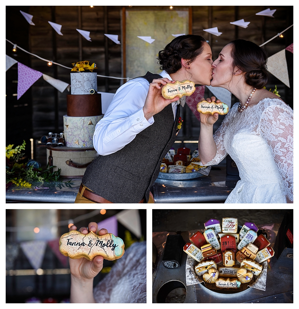 Amelia Earhart Vintage Hangar Wedding Two Brides Cookies.jpg