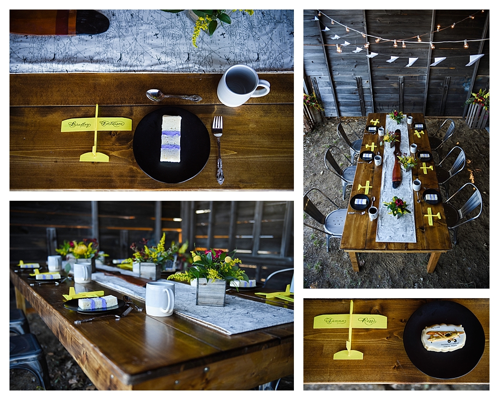 Amelia Earhart Vintage Hangar Wedding Wedding Cake and Coffee Table Setting .jpg
